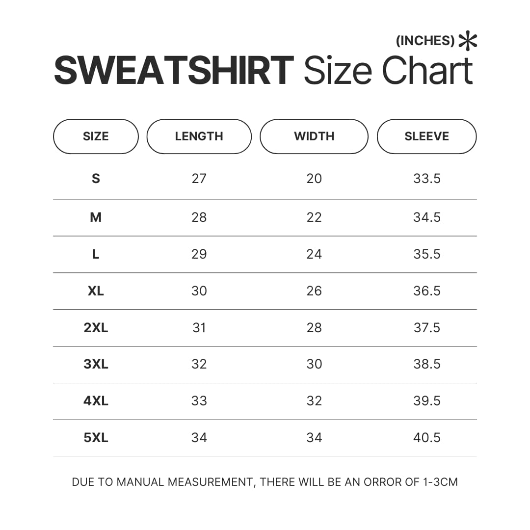 Sweatshirt Size Chart - Imagine Dragons Shop